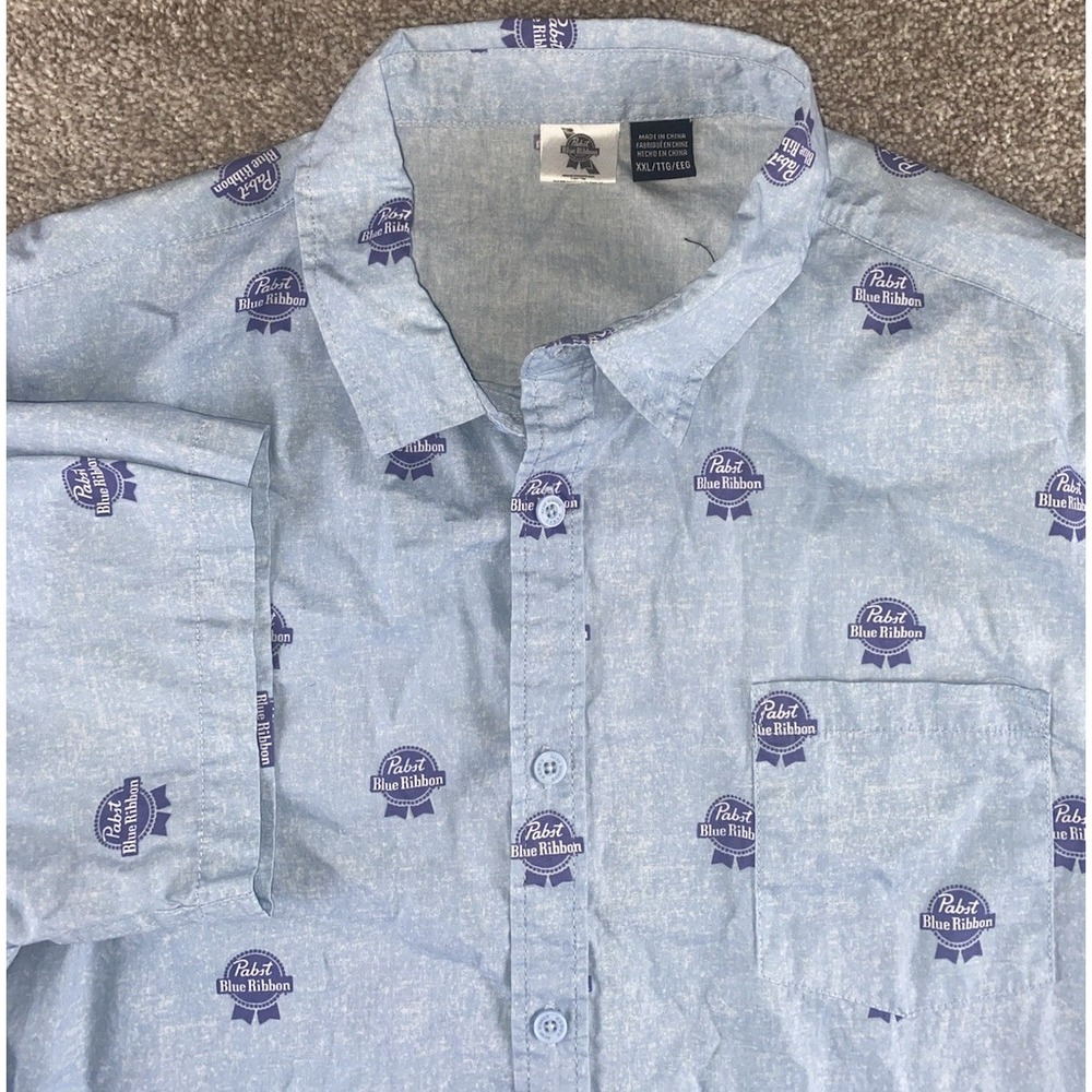 PBR Pabbot Blue Ribbon Beer Blue Color Rush Button Down Mens XXL Cotton Fratty
